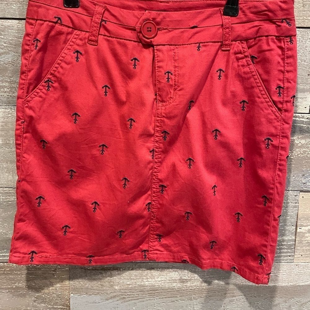 British khaki red and navy anchor pattern mini skirt 6
